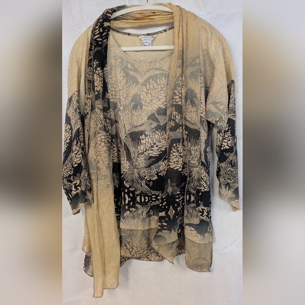 Citron Beige and Black Floral Tunic